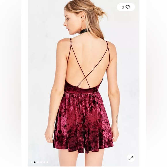 UO Maroon Velvet Romper- Kimchi Blue Vanessa Crushed Velvet Fit + Flare Romper - Picture 3 of 13